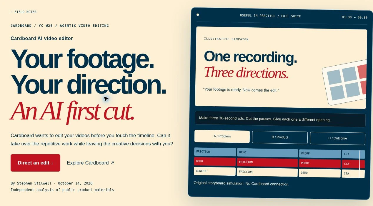 Cardboard Field Note with an original three-direction campaign storyboard