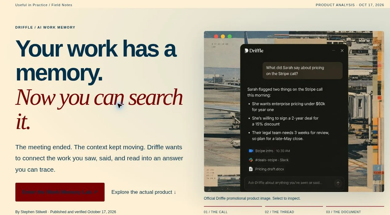 Driffle Field Note using a real company product image and an editorial narrative